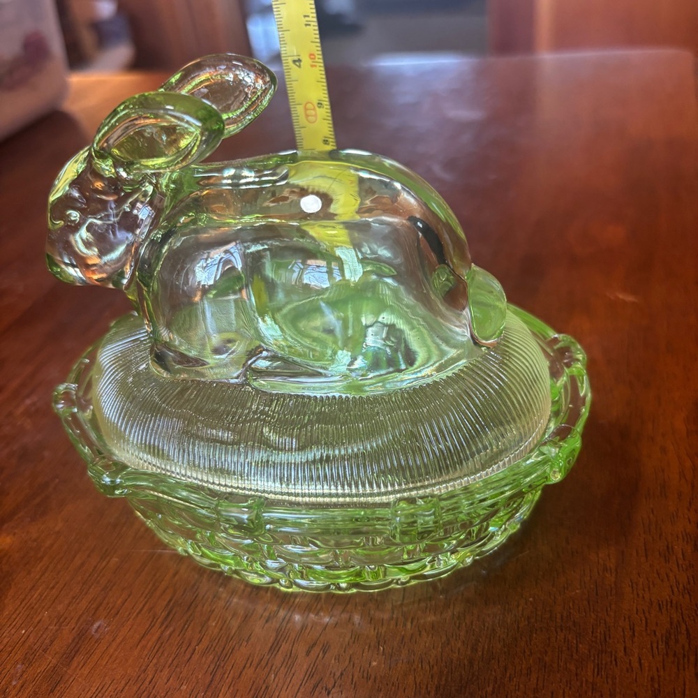 Green Bunny Candy Jar Trinket Dish with Lid nesting Easter - Picture 14 of 14